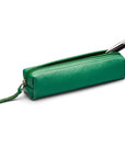 Leather pencil case, emerald, open