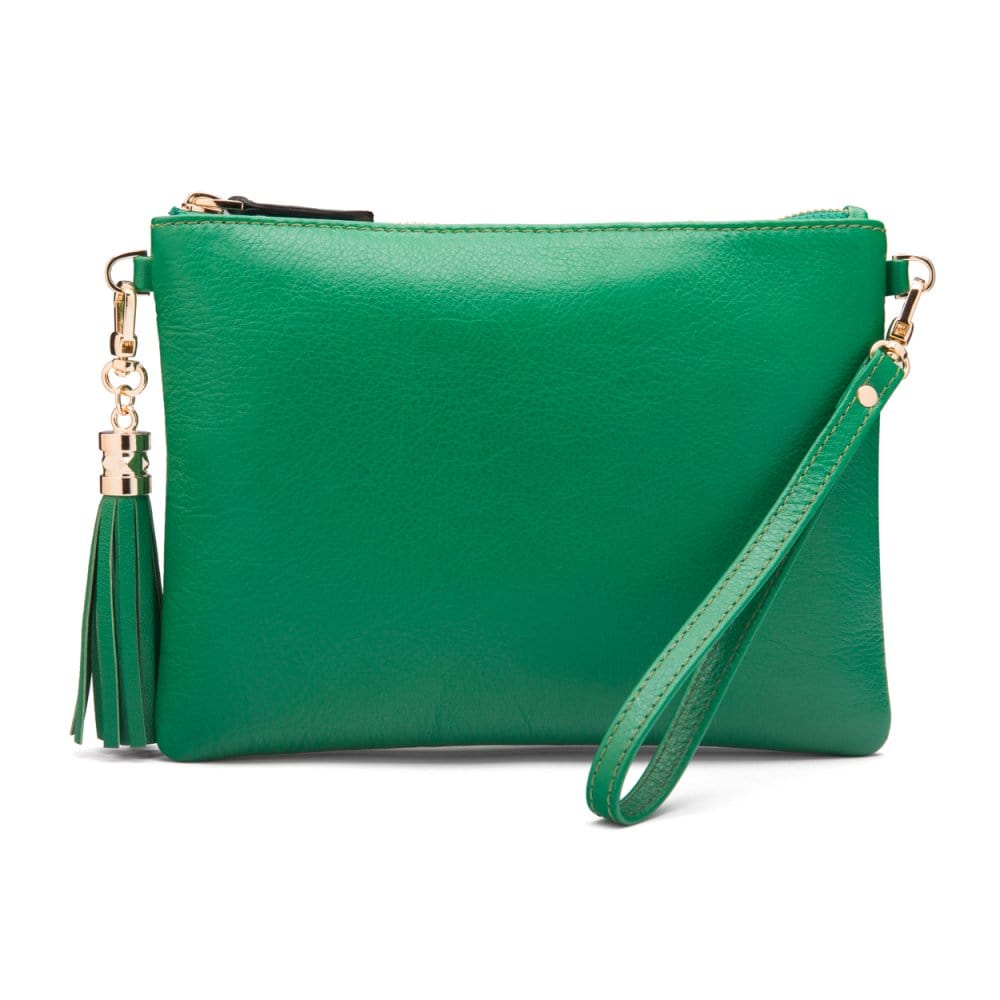 Leather cross body bag with chain strap, emerald green, without shoulder strap