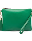 Leather cross body bag with chain strap, emerald green, without shoulder strap