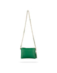 Leather cross body bag with chain strap, emerald green, front