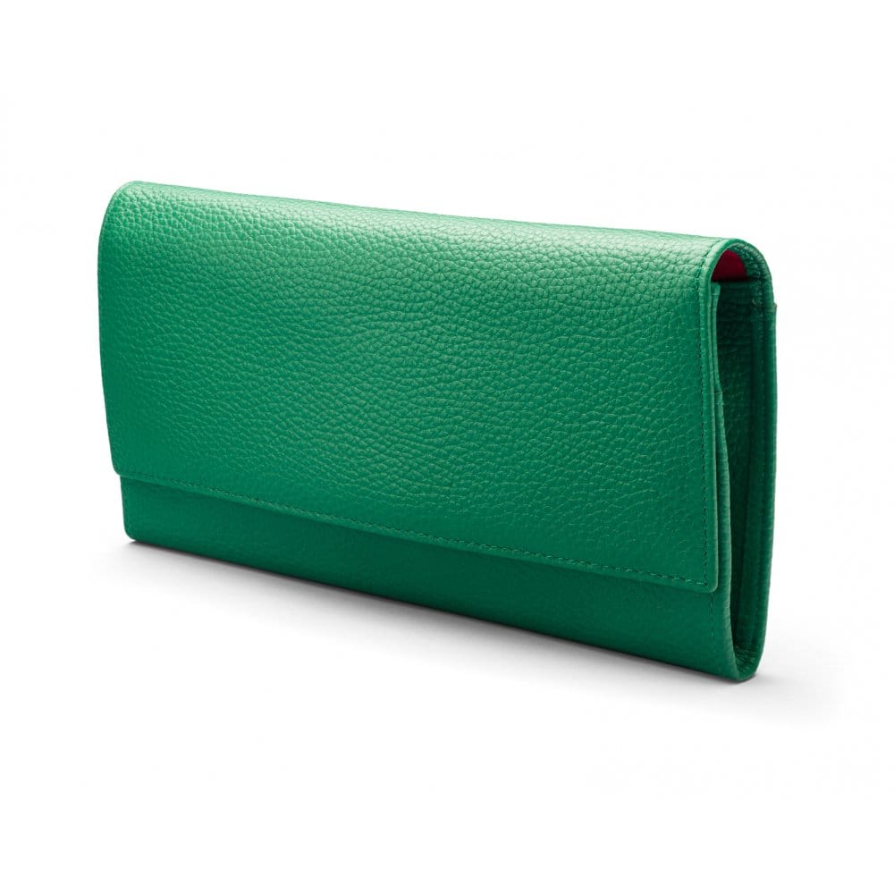 Luxury leather travel wallet, emerald, side