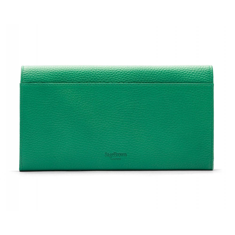 Luxury leather travel wallet, emerald, back