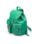 Leather backpack with pockets, emerald, side view