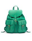 Leather backpack with pockets, emerald, front