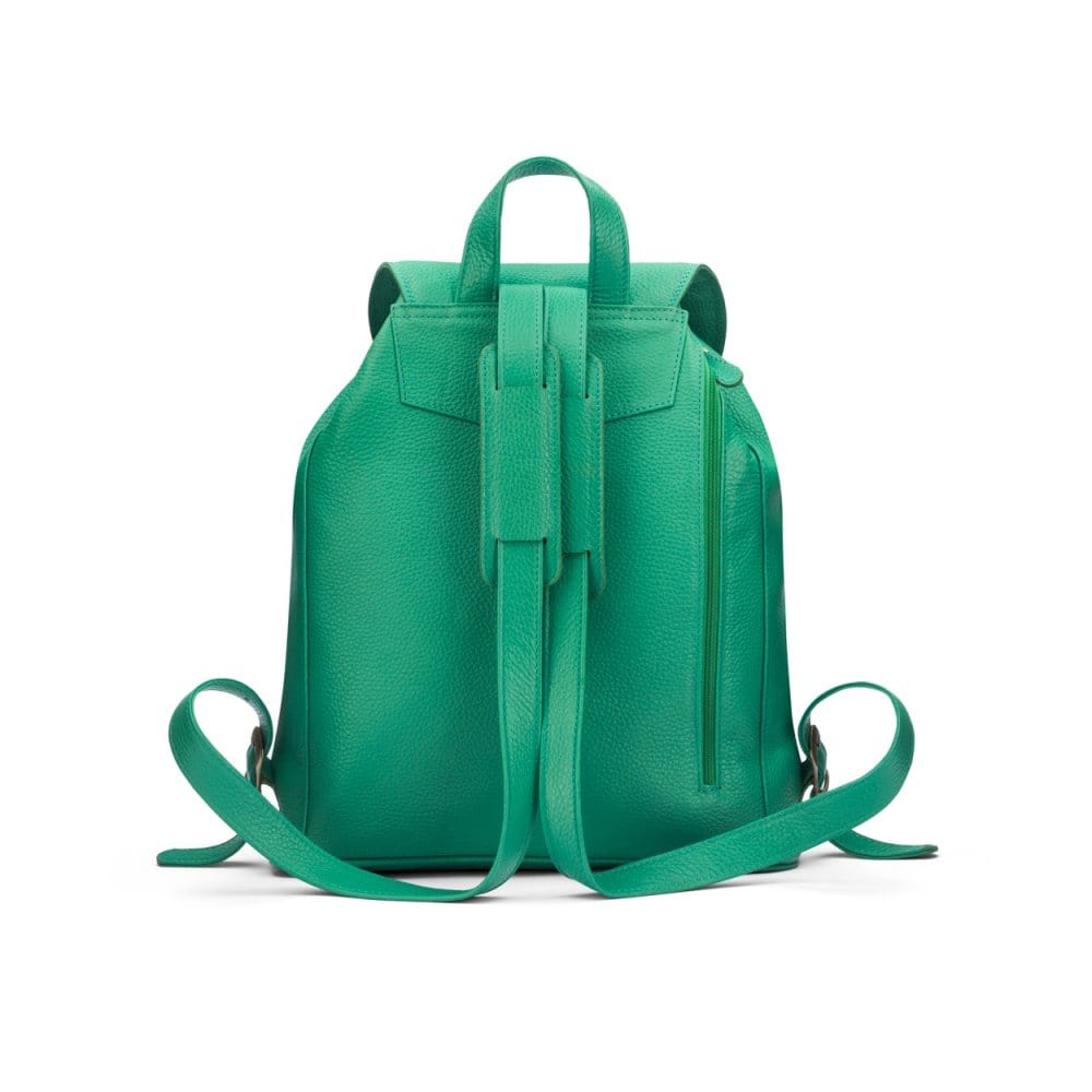 Leather backpack with pockets, emerald, back
