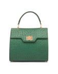 Real ostrich top handle bag, emerald green, front view