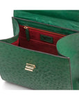 Real ostrich top handle bag, emerald green,, inside view