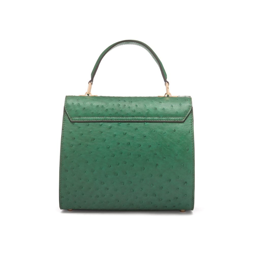 Real ostrich top handle bag, emerald green, back view