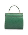 Real ostrich top handle bag, emerald green, back view