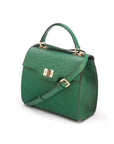 Real ostrich top handle bag, emerald green, side view