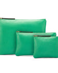 Set of 3 leather makeup bags, emerald green, all sizes