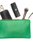 Set of 3 leather makeup bags, emerald green, medium