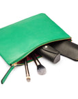 Set of 3 leather makeup bags, emerald green, large