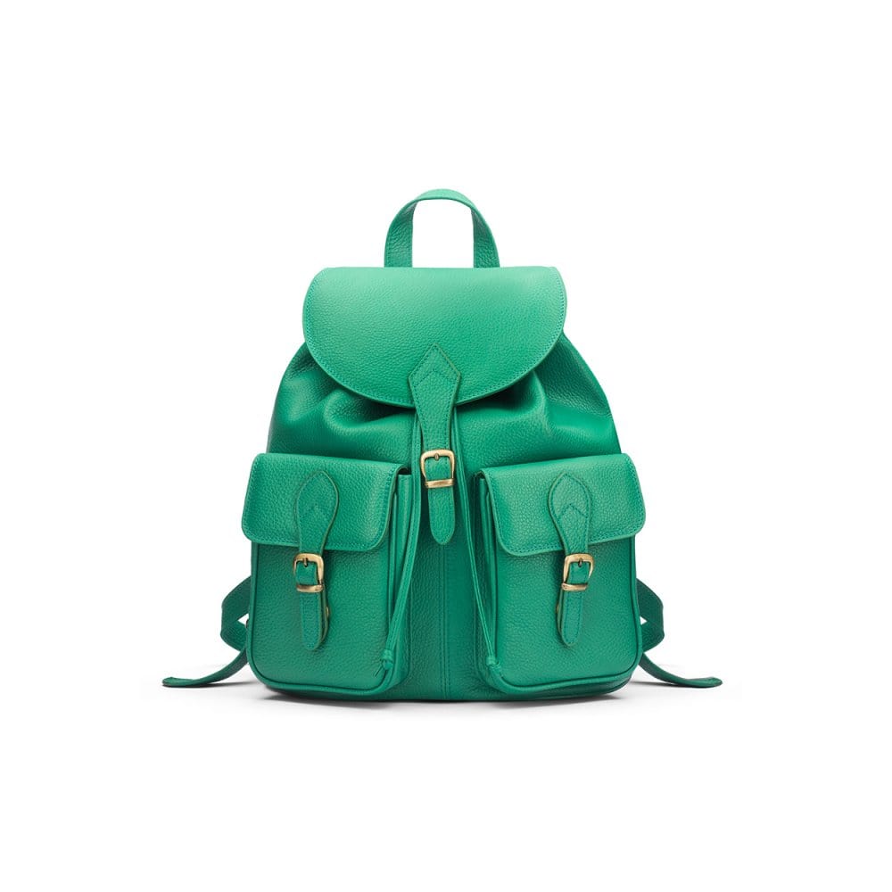 Small leather backpack, emerald, front