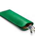 Small leather glasses case, emerald green, open