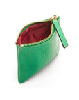 Small leather makeup bag, emerald green, open