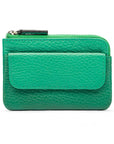 Small leather zip coin purse, emerald green, front