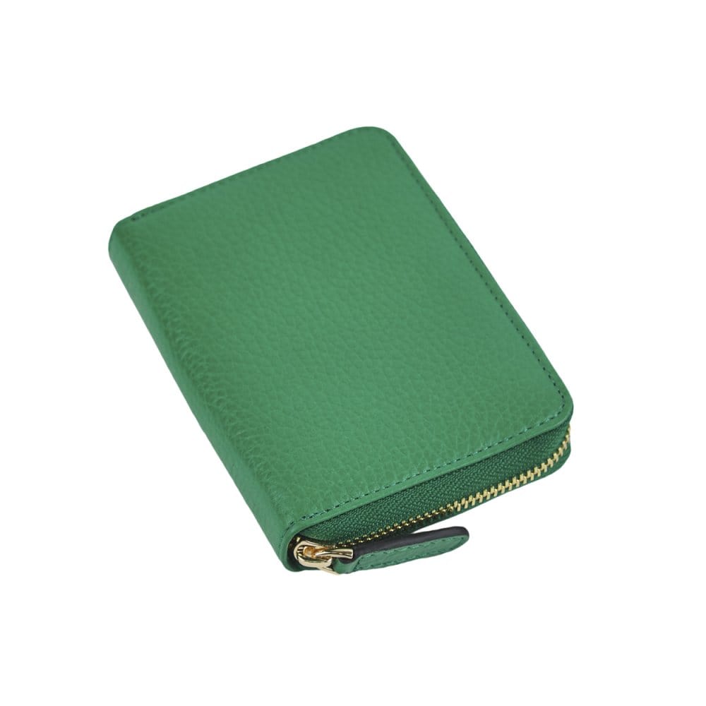 Small leather zip around coin purse, emerald green, front