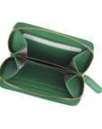 Small leather zip around coin purse, emerald green, open