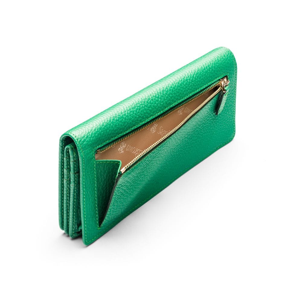 Tall leather Trinity purse, emerald, coin purse