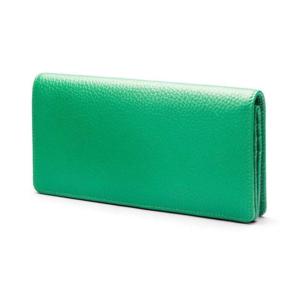 Tall leather Trinity purse, emerald, front