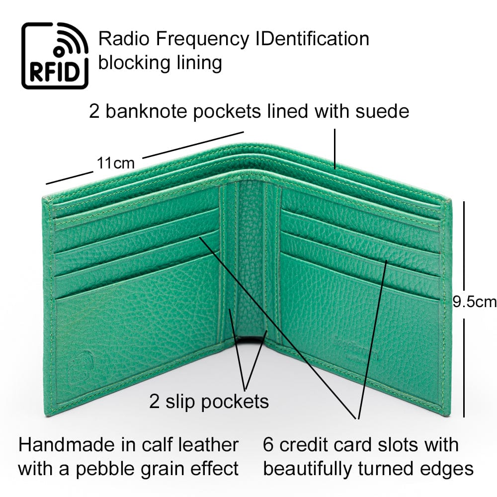 RFID wallet, emerald, features