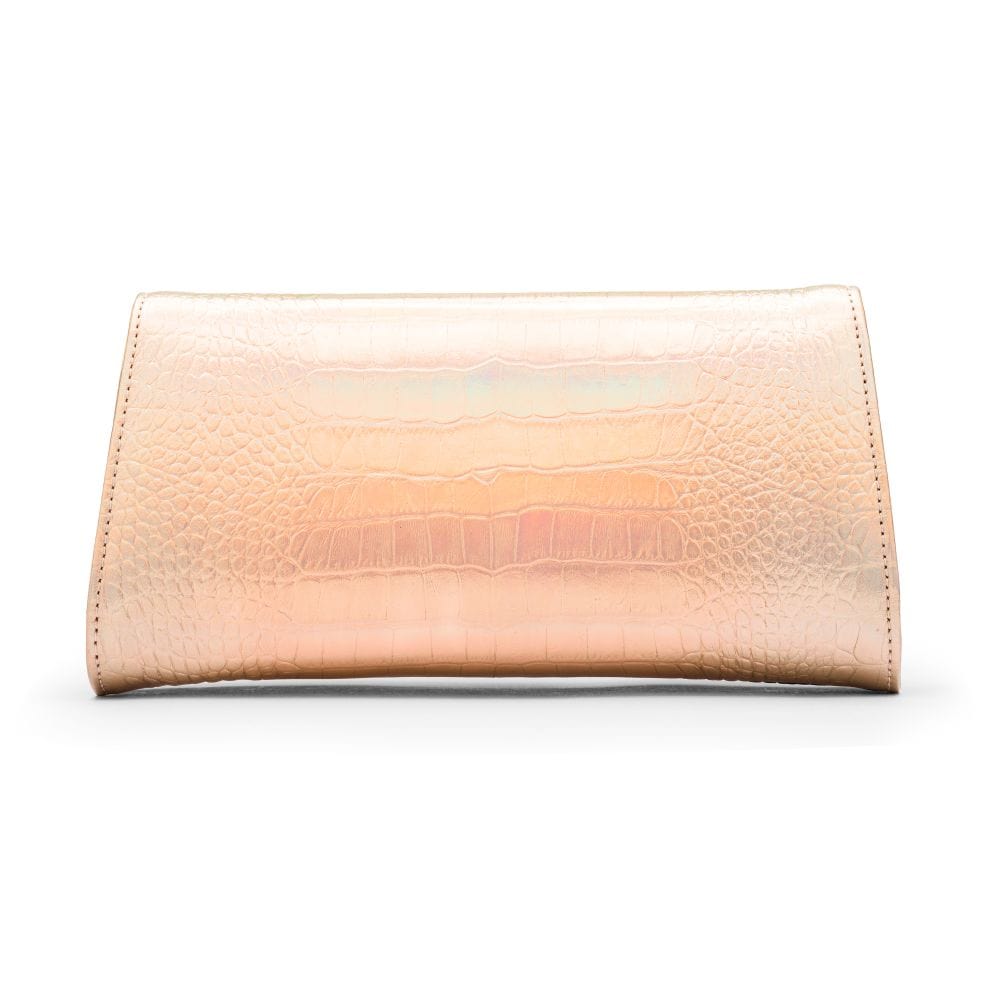 Leather clutch bag, gold croc, back view