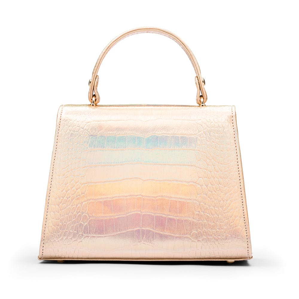 Sabrina top handle bag, gold croc leather, back view