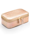 Rectangular zip around jewellery case, gold croc, front