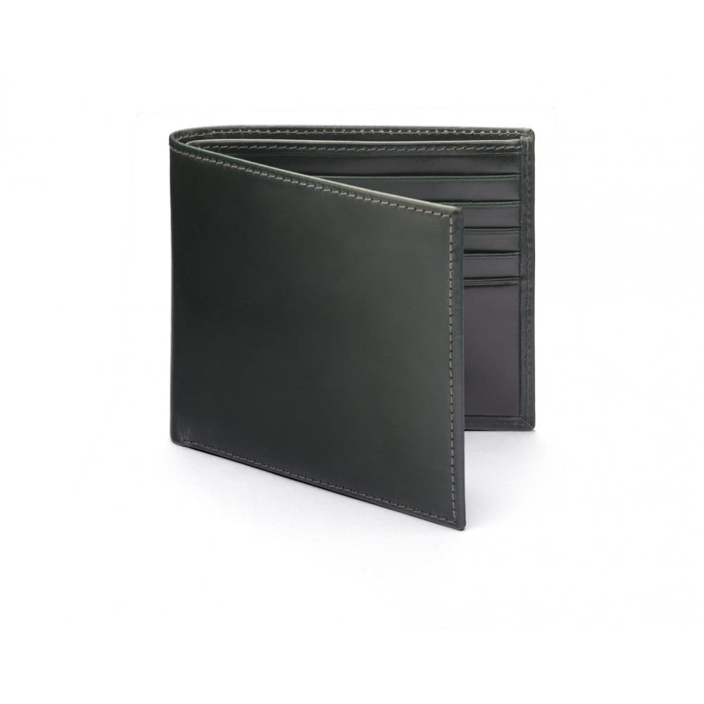 RFID wallet in green bridle leather, front view