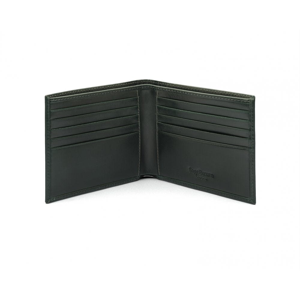 RFID wallet in green bridle leather, open view