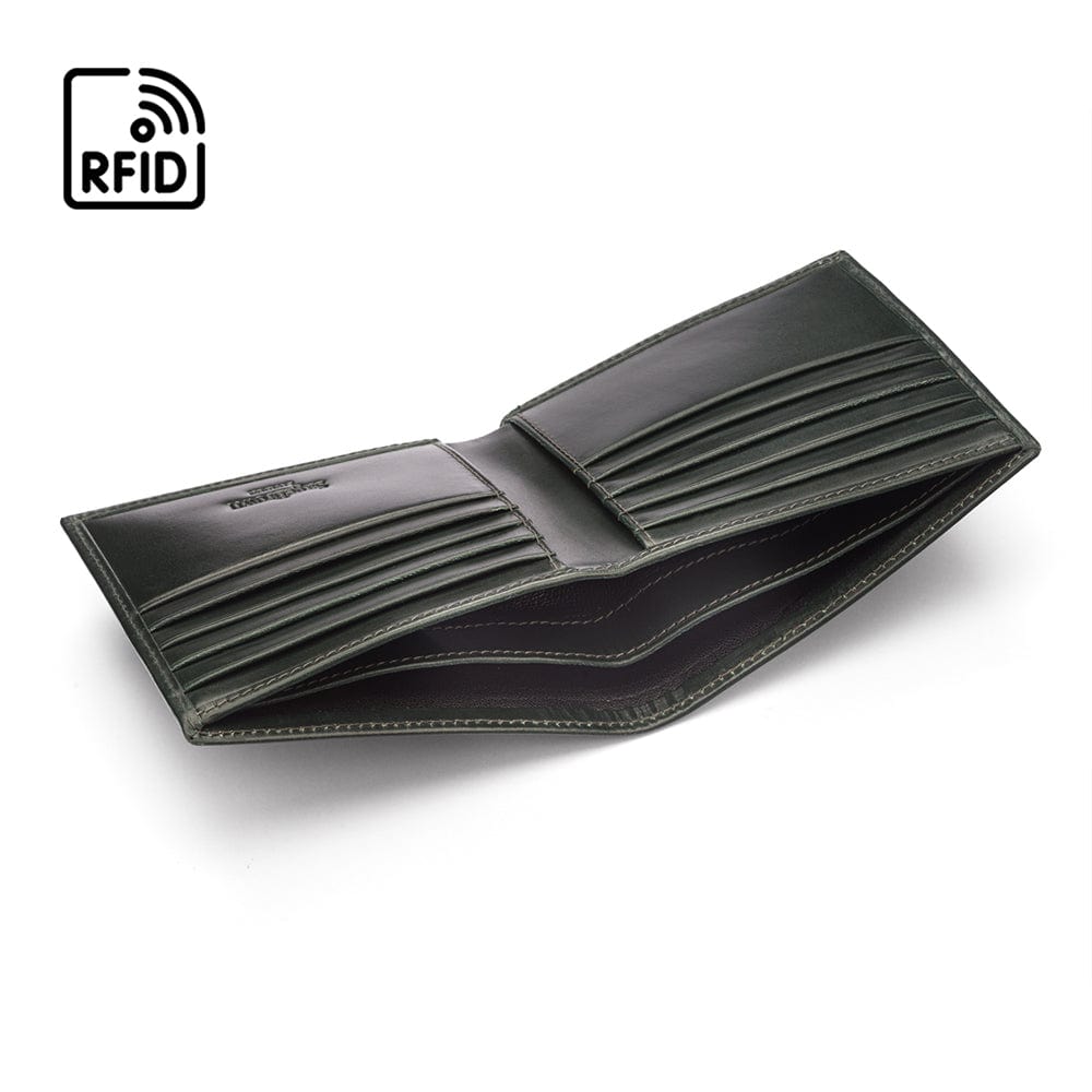 RFID wallet in green bridle leather, inside view