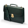 Burnished leather briefcase with brass lock, Harvard, green, side