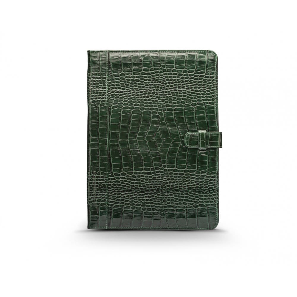 Leather conference folder, green croc, front