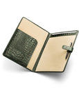 Leather conference folder, green croc, open