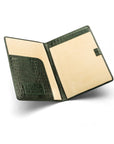 A4 leather document folder, green croc, open view