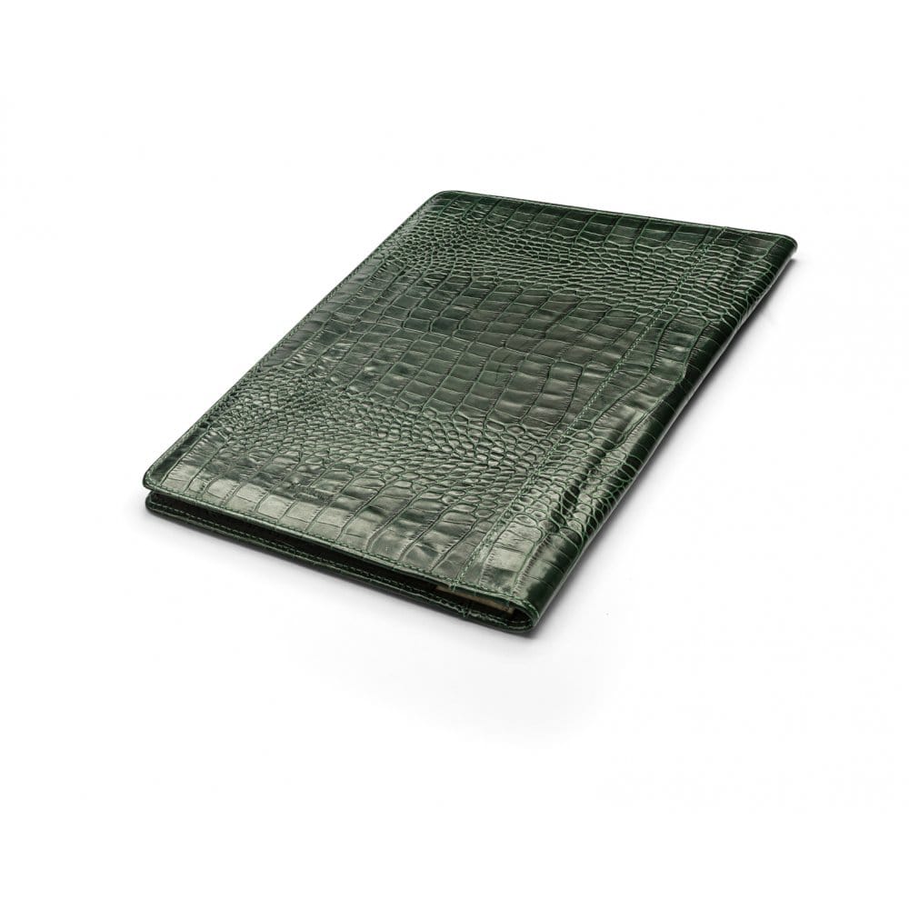 A4 leather document folder, green croc, back