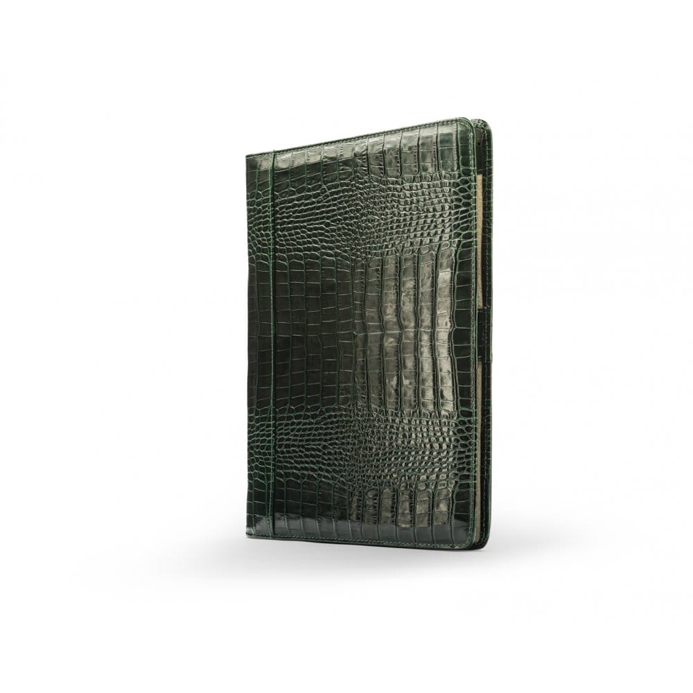 A4 leather document folder, green croc, front