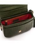 Leather saddle bag, green croc, inside