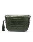 Leather saddle bag, green croc, back