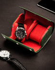 Double watch roll, green croc, lifestyle