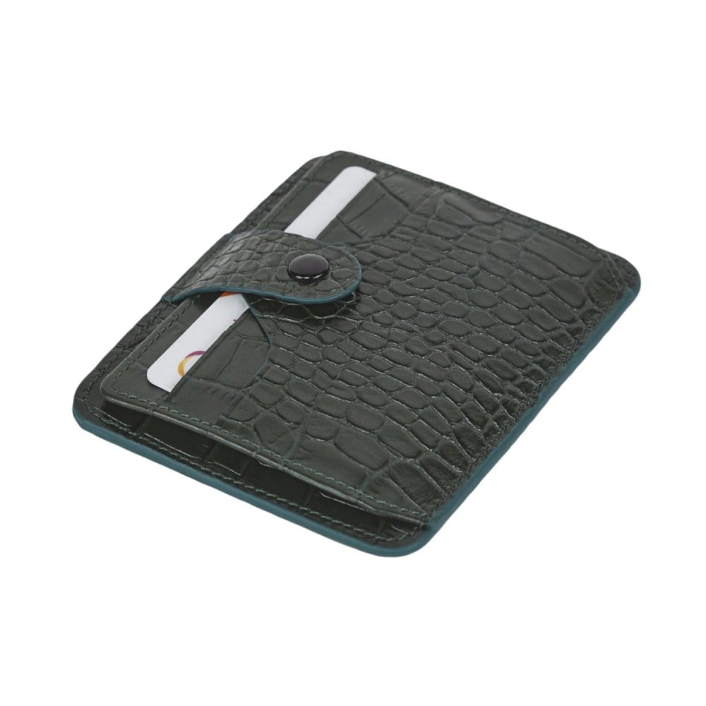 Green Croc Flat Compact Credit Card Wallet With 2 ID Windows, 6CC