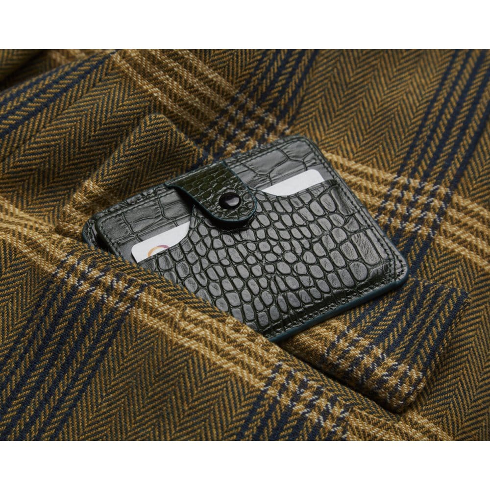 Green Croc Flat Compact Credit Card Wallet With 2 ID Windows, 6CC