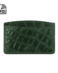 RFID Flat Leather Card Holder, green croc, front view