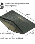 RFID Flat Leather Card Holder, green croc, features