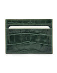 Flat leather credit card wallet 4 CC, green croc, front