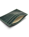 Flat leather credit card wallet 4 CC, green croc, inside