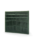 Flat leather credit card wallet 4 CC, green croc, side