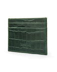 Flat leather credit card wallet 4 CC, green croc, back