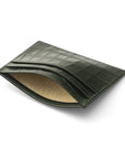 Flat leather card wallet with ID window, green croc, back